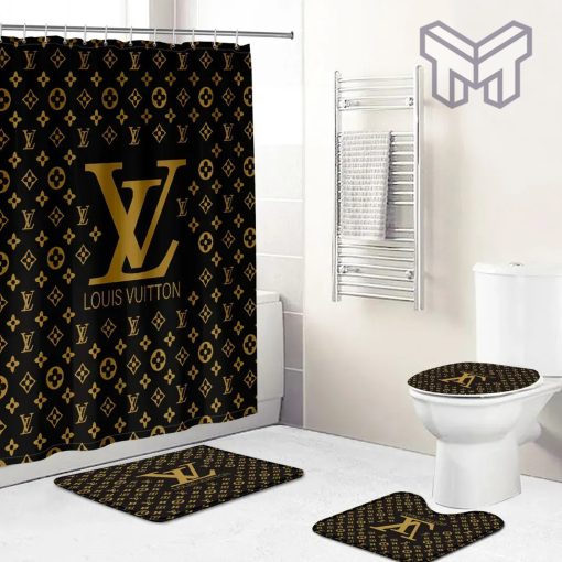 Louis Vuitton Fashion Logo Limited Luxury Brand Bathroom Set Home Decor 78 Shower Curtain And Rug Toilet Seat Lid Covers Bathroom Set