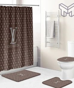 Louis Vuitton Fashion Logo Limited Luxury Brand Bathroom Set Home Decor 80 Shower Curtain And Rug Toilet Seat Lid Covers Bathroom Set