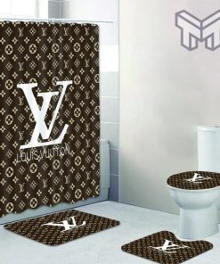 Louis Vuitton Fashion Logo Limited Luxury Brand Bathroom Set Home Decor 81 Shower Curtain And Rug Toilet Seat Lid Covers Bathroom Set