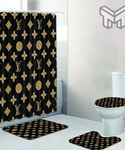 Louis Vuitton Fashion Logo Limited Luxury Brand Bathroom Set Home Decor 82 Shower Curtain And Rug Toilet Seat Lid Covers Bathroom Set