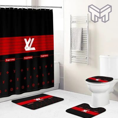 Louis Vuitton Fashion Logo Limited Luxury Brand Bathroom Set Home Decor 85 Shower Curtain And Rug Toilet Seat Lid Covers Bathroom Set