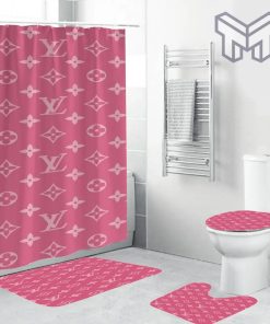 Louis Vuitton Fashion Logo Limited Luxury Brand Bathroom Set Home Decor 86 Shower Curtain And Rug Toilet Seat Lid Covers Bathroom Set