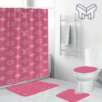 Louis Vuitton Fashion Logo Limited Luxury Brand Bathroom Set Home Decor 86 Shower Curtain And Rug Toilet Seat Lid Covers Bathroom Set