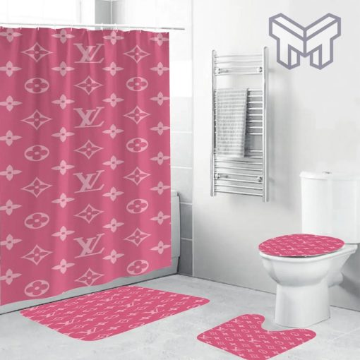 Louis Vuitton Fashion Logo Limited Luxury Brand Bathroom Set Home Decor 86 Shower Curtain And Rug Toilet Seat Lid Covers Bathroom Set