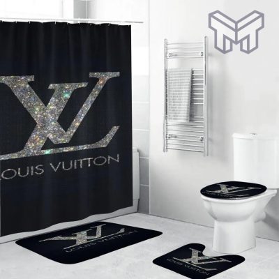 Louis Vuitton Fashion Logo Limited Luxury Brand Bathroom Set Home Decor 87 Shower Curtain And Rug Toilet Seat Lid Covers Bathroom Set