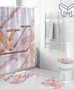 Louis Vuitton Fashion Logo Limited Luxury Brand Bathroom Set Home Decor 88 Shower Curtain And Rug Toilet Seat Lid Covers Bathroom Set