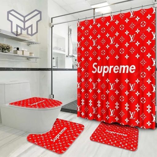 Louis Vuitton Fashion Logo Limited Luxury Brand Bathroom Set Home Decor 90 Shower Curtain And Rug Toilet Seat Lid Covers Bathroom Set