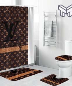 Louis Vuitton Fashion Luxury Brand Premium Bathroom Set Home Decor Shower Curtain And Rug Toilet Seat Lid Covers Bathroom Set