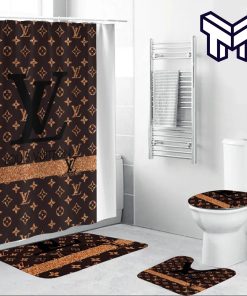 Louis Vuitton Fashion Luxury Brand Premium Bathroom Set Home Decor Shower Curtain And Rug Toilet Seat Lid Covers Bathroom Set
