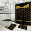 Louis Vuitton Golden Fashion Logo Luxury Brand Bathroom Set Home Decor Shower Curtain And Rug Toilet Seat Lid Covers Bathroom Set