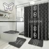 Louis Vuitton Grey Fashion Logo Luxury Brand Bathroom Set Home Decor Shower Curtain And Rug Toilet Seat Lid Covers Bathroom Set