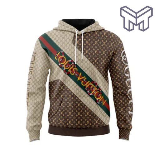 Louis Vuitton Gucci Snake Beige Brown Unisex 3D Hoodie 3D T-Shirt Zip 3D Hoodie Outfit For Men Women Luxury Brand Clothing