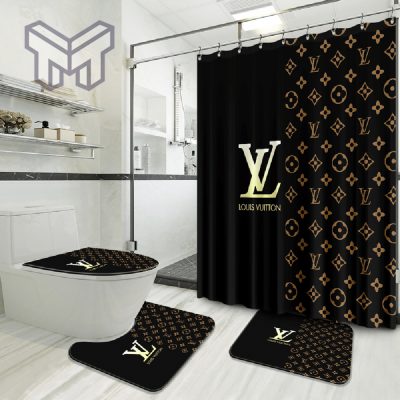 Louis Vuitton Hot Bathroom Set Home Decor Shower Curtain And Rug Toilet Seat Lid Covers Bathroom Set