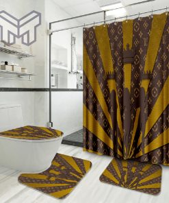 Louis Vuitton Hot Fashion Logo Luxury Brand Bathroom Set Home Decor Shower Curtain And Rug Toilet Seat Lid Covers Bathroom Set