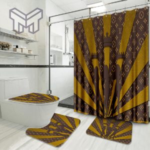 Louis Vuitton New Fashion Logo Luxury Brand Bathroom Set Home Decor Shower  Curtain And Rug Toilet Seat Lid Covers Bathroom Set - Muranotex Store