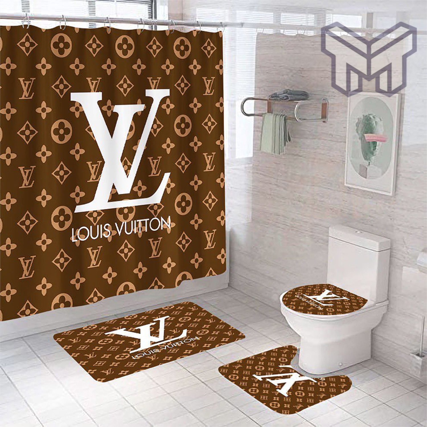 Louis Vuitton Light Brown Fashion Luxury Brand Premium Bathroom Set Shower  Curtain Bath Mat Set Home Decor Shower Curtain And Rug Toilet Seat Lid  Covers Bathroom Set - Muranotex Store