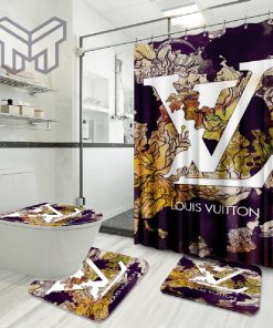 Louis Vuitton Luxury Brand Logo Bathroom Set Home Decor Shower Curtain And Rug Toilet Seat Lid Covers Bathroom Set