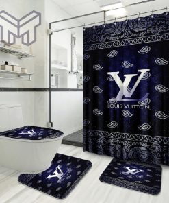 Louis Vuitton Luxury Brand Preium Bathroom Set With Shower Curtain Shower Curtain And Rug Toilet Seat Lid Covers Bathroom Set