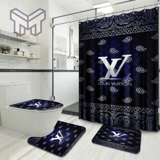 Louis Vuitton Luxury Brand Preium Bathroom Set With Shower Curtain Shower Curtain And Rug Toilet Seat Lid Covers Bathroom Set