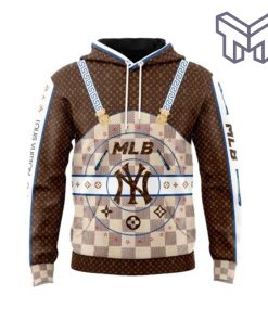 Louis Vuitton MLB New York Yankees Brown Unisex 3D Hoodie 3D T-Shirt Zip 3D Hoodie Outfit For Men Women Luxury Brand Clothing