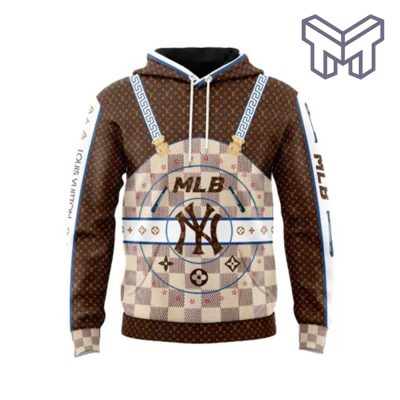 Louis Vuitton MLB New York Yankees Brown Unisex 3D Hoodie 3D T-Shirt Zip 3D Hoodie Outfit For Men Women Luxury Brand Clothing