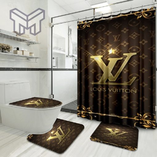 Louis Vuitton New Bathroom Set Home Decor Shower Curtain And Rug Toilet Seat Lid Covers Bathroom Set