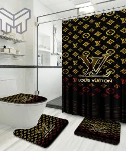 Louis Vuitton New Fashion Luxury Brand Bathroom Set Home Decor Shower Curtain And Rug Toilet Seat Lid Covers Bathroom Set