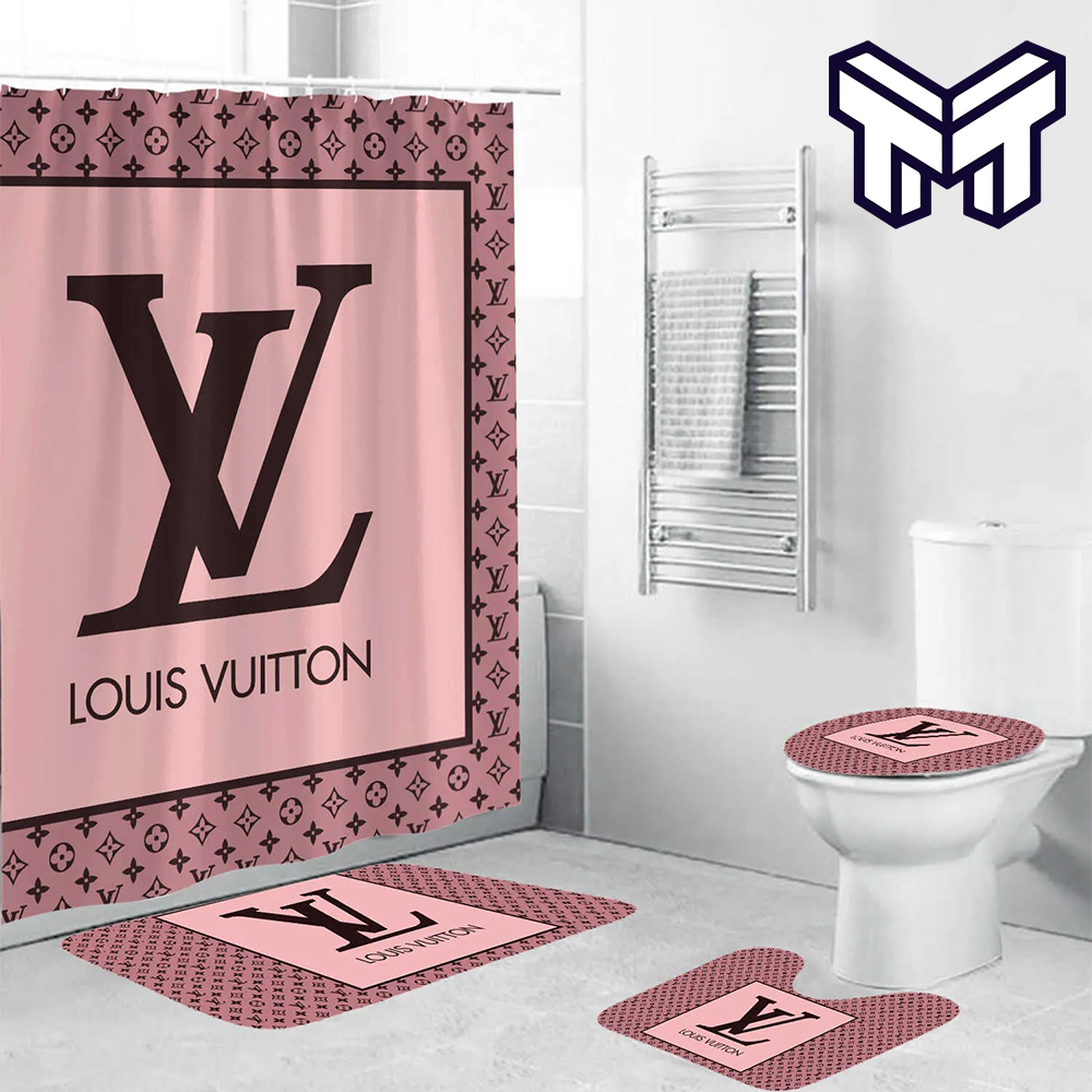 Louis Vuitton Pink Fashion Luxury Brand Premium Bathroom Set Home Decor Shower  Curtain And Rug Toilet Seat Lid Covers Bathroom Set - Muranotex Store