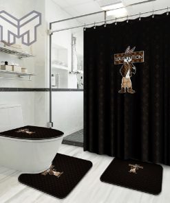 Louis Vuitton Rabbit Luxury Brand Logo Premium Bathroom Set Home Decor Shower Curtain And Rug Toilet Seat Lid Covers Bathroom Set