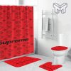Louis Vuitton Supreme Fashion Logo Limited Luxury Brand Bathroom Set Home Decor 03 Shower Curtain And Rug Toilet Seat Lid Covers Bathroom Set
