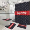 Louis Vuitton Supreme Fashion Logo Luxury Brand Bathroom Set Home Decor Shower Curtain And Rug Toilet Seat Lid Covers Bathroom Set