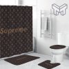 Louis Vuitton Supreme Red Fashion Luxury Brand Bathroom Set Home Decor Shower Curtain And Rug Toilet Seat Lid Covers Bathroom Set