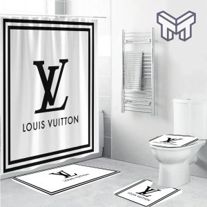 Louis Vuitton Blue White Fashion Luxury Brand Premium Bathroom Set Home Decor  Shower Curtain And Rug Toilet Seat Lid Covers Bathroom Set - Muranotex Store