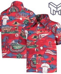 MLB Los Angeles Angels Hawaiian Shirt Youth Scenic Button-Up Top - Blue