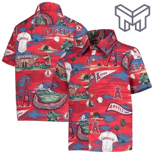 MLB Los Angeles Angels Hawaiian Shirt Youth Scenic Button-Up Top - Blue