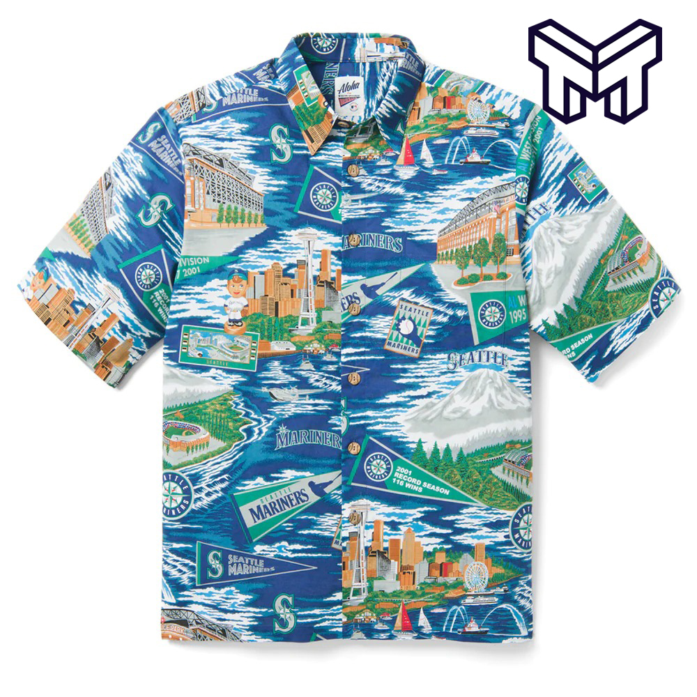 Customized Seattle Mariners Turquoise With Team On Sleeves Hawaiian Shirt