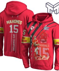 Mahomes 15 LVII Champions Kansas City Chiefs Super Bowl Champion 2023 Unisex 3D Hoodie 3D T-Shirt Zip 3D Hoodie