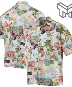 New York Yankees Hawaiian shirt, MLB scenic Aloha shirt, Yankees Hawaiian shirt and shorts, White Navy Hawaiian shirt for Yankees fans.
