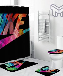 Nike Colorful Logo Fashion Luxury Brand Bathroom Set Home Decor Shower Curtain And Rug Toilet Seat Lid Covers Bathroom Set