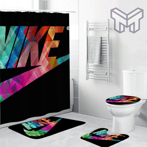 Nike Colorful Logo Fashion Luxury Brand Bathroom Set Home Decor Shower Curtain And Rug Toilet Seat Lid Covers Bathroom Set