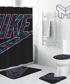 Nike Fashion Luxury Brand Premium Bathroom Set Home Decor Shower Curtain And Rug Toilet Seat Lid Covers Bathroom Set