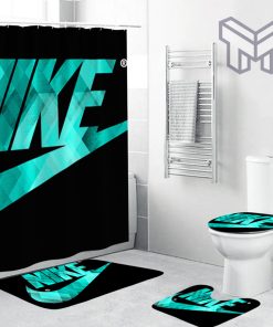 Nike Turquoise Fashion Luxury Brand Premium Bathroom Set Home Decor Shower Curtain And Rug Toilet Seat Lid Covers Bathroom Set