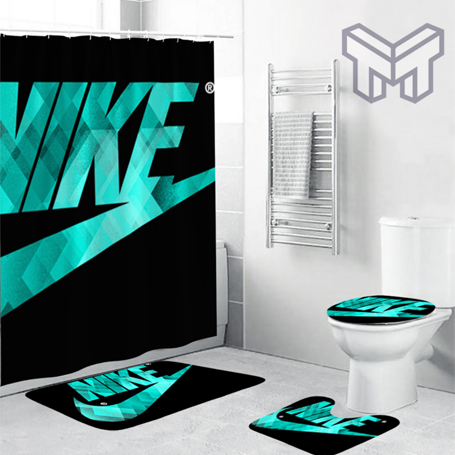 Bakken Thespian zelfstandig naamwoord Nike Turquoise Fashion Luxury Brand Premium Bathroom Set Home Decor Shower  Curtain And Rug Toilet Seat Lid Covers Bathroom Set - Muranotex Store