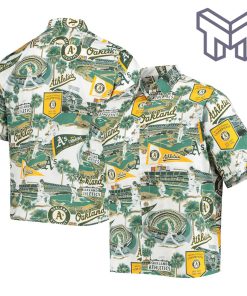 Oakland Athletics Hawaiian Shirt MLB Scenic Hometown Hawaiian Shirt And Short Set Green Hawaiian Shirt for Oakland Athletics Fans