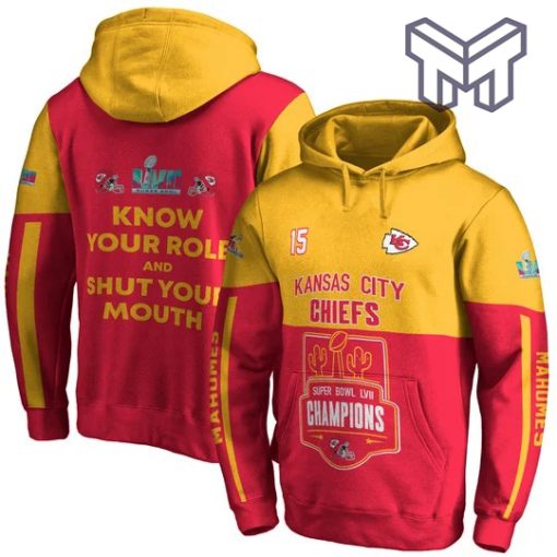 Patrick Mahomes 15 Kansas City Chiefs Super Bowl Champion 2023 Know Your Role And Shut Your Mouth Unisex 3D Hoodie 3D T-Shirt Zip 3D Hoodie