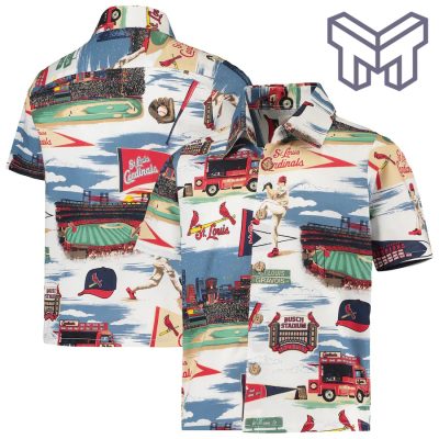 St. Louis Cardinals Hawaiian shirt youth, MLB youth scenic shirt, Cardinals Hawaiian shirt and shorts, White Hawaiian shirt for Cardinals fans.