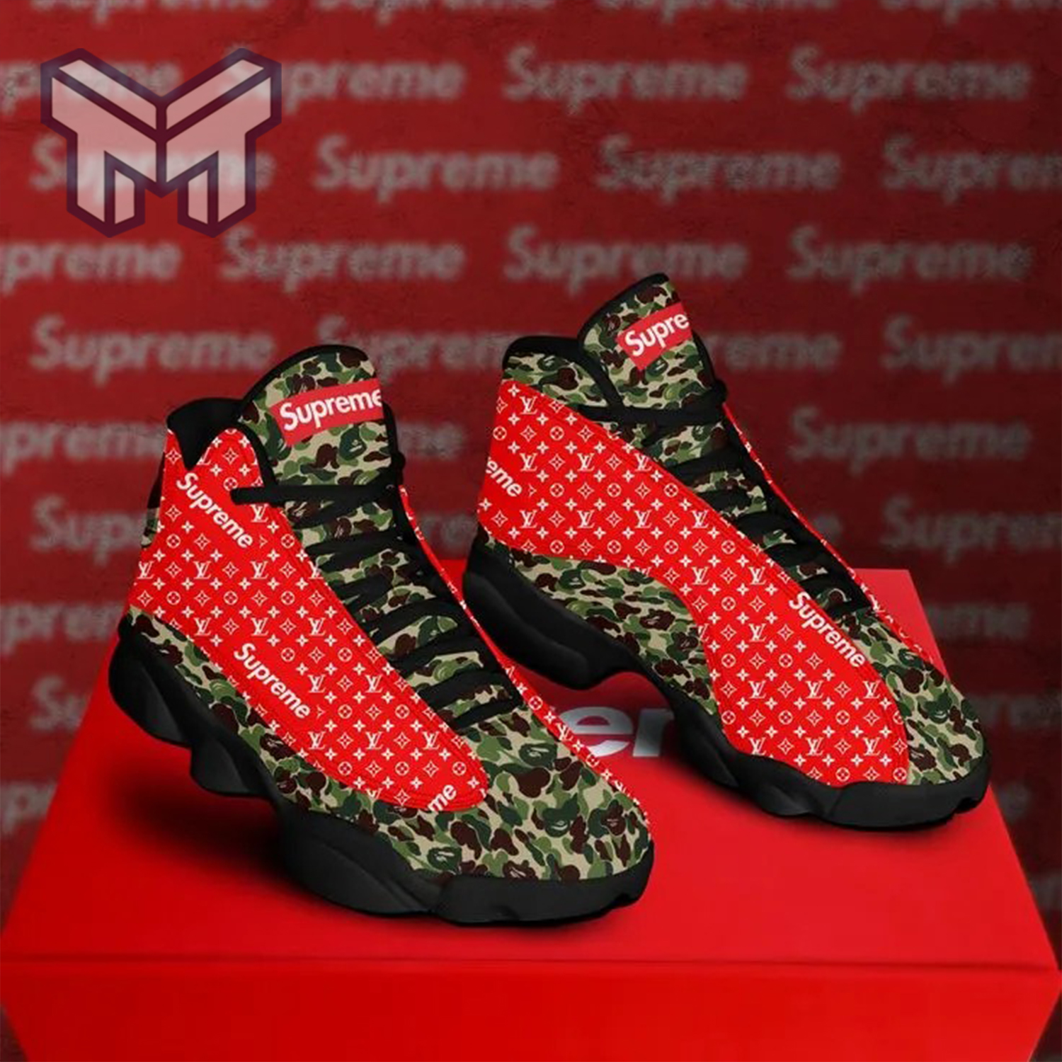 Louis vuitton lv x supreme air jordan 13 sneakers shoes gifts for