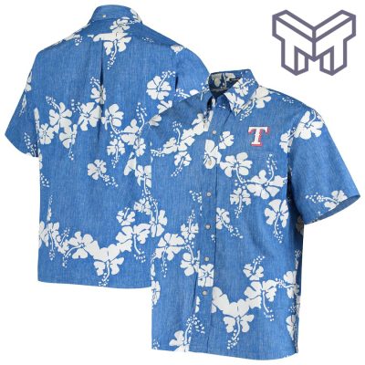 Texas Rangers Hawaiian shirt, MLB 50th State shirt, Rangers Hawaiian shirt and shorts, Heathered Royal Hawaiian shirt for Rangers fans.