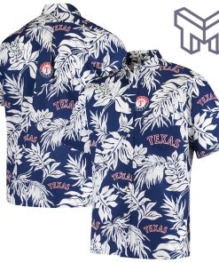 Texas Rangers Hawaiian shirt, MLB Aloha shirt, Rangers Hawaiian shirt and shorts, Navy Hawaiian shirt for Rangers fans.