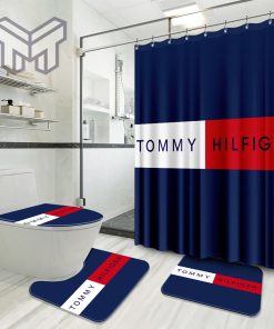 Tommy Hilfiger Luxury Brand Preium Bathroom Set With Shower Curtain Shower Curtain And Rug Toilet Seat Lid Covers Bathroom Set